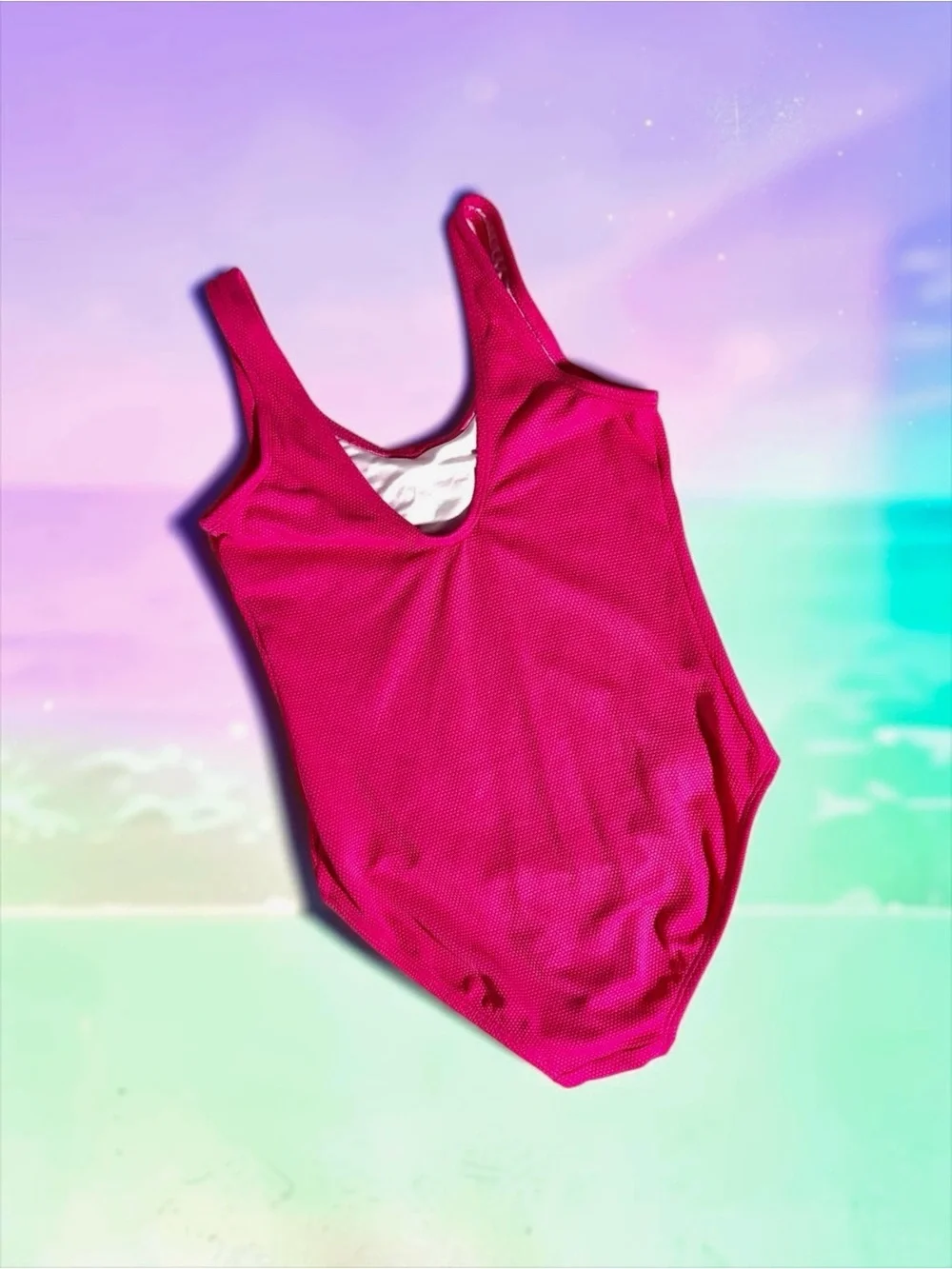 Old Navy Girls Swimsuit Bright Textured Pink One‑Piece XL 14–16 EUC